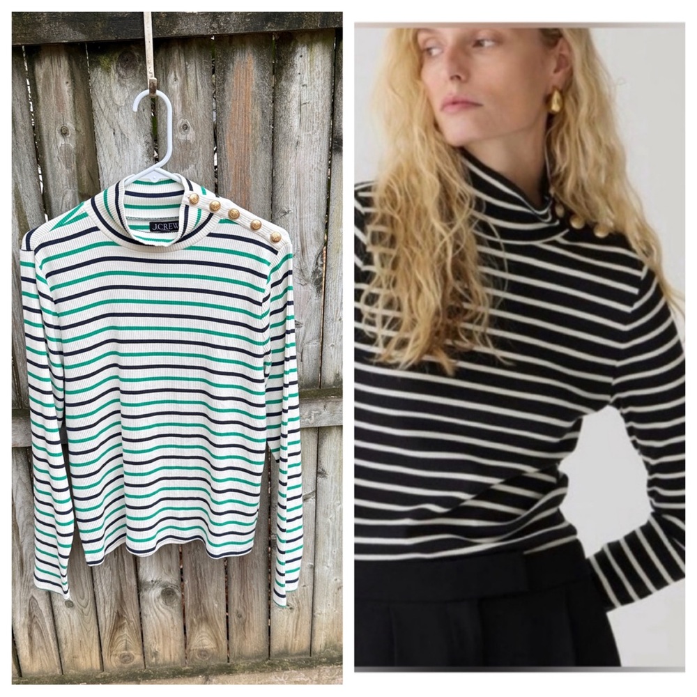 J. Crew Vintage Rib Turtleneck with Buttons BT676 Lisbon Stripe 16 XL